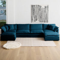 U-Shaped Chenille Sectional Sofa with Double Ottomans - Modular 4-Seater Comfort Couch, Reversible Deep Seat Design with Premium Fabric & Flexible Liv by Latitude Run
