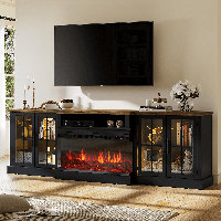 98" Tv Stand With Electric Fireplace, Large Entertainment Center For Over 100" Tvs, Tv Console With Cable Holes, Adjustable Shelves & Glass Doors by Ivy Bronx