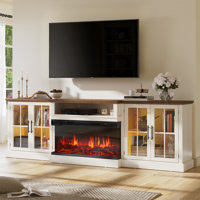 98" Tv Stand With Electric Fireplace, Large Entertainment Center For Over 100" Tvs, Tv Console With Cable Holes, Adjustable Shelves & Glass Doors by Ivy Bronx