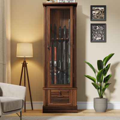 10 Gun Safe For Rifles, Wooden Display Gun Cabinet For Long Rifles, Quick Access Cabinet Safes With Large Sapce Storage For Multiple Short Gun, Espres by Red Barrel Studio