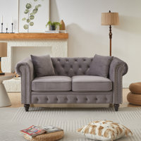 63.5" Modern Design Chesterfield Sofa, Velvet Sofa With 2 Pillows, Upholstered Fabric And Wood Legs by House of Hampton