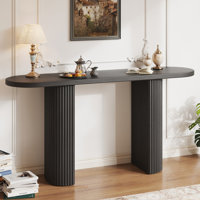 60" Oval Console Table With Vertical Stripe Design For Living Room, Hallway, Foyer Entrance, Study by Latitude Run