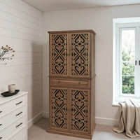 4-Door Wardrobe With Drawer & Adjustable Shelves , Carved Symmetrical Design by Astoria Grand