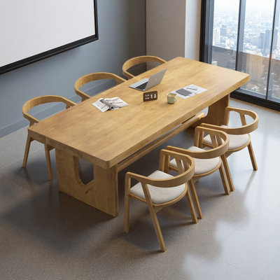 Simple Solid Wood Burlywood Conference Tables by Latitude Run