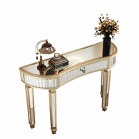 47" Half-Moon Mirrored Console Table With Fluted Glass & Crystal Knob Drawer - Entryway Vanity Desk For Bedroom/Dressing Room