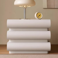 Bedside Table, Cream White Leather Italian Minimalist Solid Wood Bedside Table, Bedroom Home Bedside Storage Cabinet by Ivy Bronx