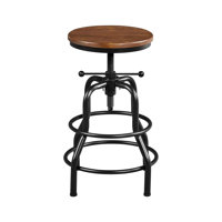 Industrial Adjustable Bar Stool - 20-27" Vintage Metal Stool with Wood Seat for Kitchen/Cafe - Brown by Williston Forge