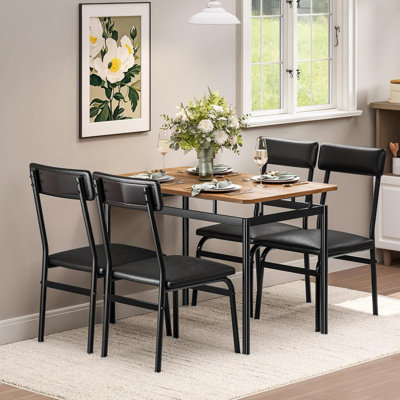 Dining Table Set for 4, 5-Piece Wooden Dining Room Set with 4 PU Upholstered Chairs – Modern Metal Frame Dinette for Dining Room, Home, Apartment by 17 Stories