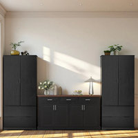 3-Piece Fluted Kitchen Storage Set - 63" Sideboard With 4 Doors & 3 Drawers , 72" Pantry Cabinet With Spice Rack, 2 Large Drawers by Hokku Designs
