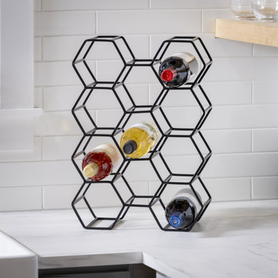 Black Honeycomb Metal Wine Bottle Holder by Wrought Studio
