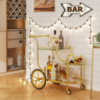 3-Tier Home Bar Serving Cart on Wheels w/ Mirrored Shelves for Kitchen by Mercer41