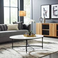 Stone Marble And Iron Oval Coffee Table With Contemporary Frame by Latitude Run