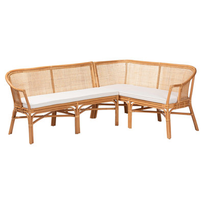 Bali & Pari Adede 2-Piece Natural Rattan Corner Bench Set - Handwoven Wicker L-Shaped Dining Nook Seating With Cushions, Boho Coastal Style Banquette by Dakota Fields