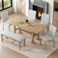 Farmhouse 76" 6-Piece Extendable Dining Table Set Trestle Kitchen Table Set by Ophelia & Co.