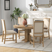 5-Piece Dining Set Extendable Round Table And 4 Upholstered Chairs by 17 Stories