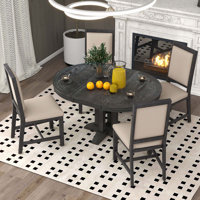 5-Piece Dining Set Extendable Round Table And 4 Upholstered Chairs by 17 Stories