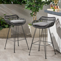 Dale Outdoor Wicker Barstools With Water-Resistant Cushions, Set Of 2, Modern And Durable Design For Patio Comfort