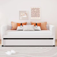 Twin Size Upholstered Daybed with Ergonomic Backrest and Trundle, Guest Bed for Kids or Small Spaces by Latitude Run