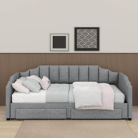 Twin XL Size Extendable Upholstered Daybed With Two Storage Drawers And LED Light,Twin XL To King Daybed by Latitude Run