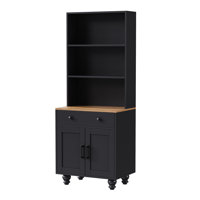 Farmhouse Storage Cabinet with 4 Solid Wood Legs, 5-Tier Bookshelf & Adjustable Shelves, Kitchen Pantry & Living Room Media Cabinet by Ophelia & Co.