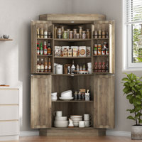 Corner Cabinet,Kitchen Pantry Storage Cabinets,Freestanding Corner Pantry Cabinet With 4 Doors And Shelves,Tall Food Pantry Farmhouse Furniture With S