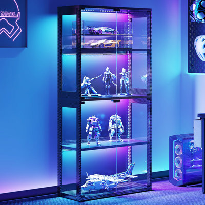 Aarush Glass Display Cabinet, Curio Cabinet, Bookcase With Rgb Led Lights by Wrought Studio