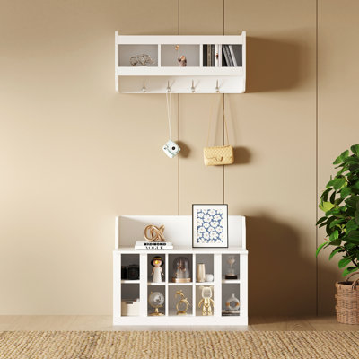 Shoe Storage Bench Hall Tree with 4 Hooks, Shelves & Wall-Mounted Coat Rack — Entryway Organizer for Hallway, Foyer, Mudroom by Latitude Run