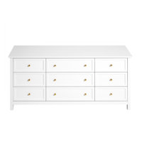 9 Drawer Dresser, Wooden Chest of Drawers with Sliding and Anti-tip Device, Retro Minimalist Dresser Chest, Closet Storage TV Stand Organizer for Livi by Ebern Designs