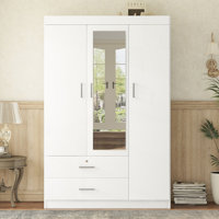3-Door Mirror Armoire Wardrobe with shelves by Red Barrel Studio