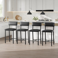 Bar Stools Set of 4, Counter Stools with Back and Thickened Metal Legs, Upholstered PU Leather Counter Height Barstools with Footrest, for Kitchen Isl by Latitude Run