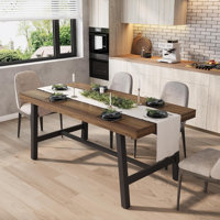 Industrial Dining Table for 4-6 People, 63" Long Wooden Kitchen Table with Sturdy Metal Frame & Natural Wood Finish - Seats 4 Rectangular Counter for by 17 Stories