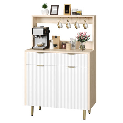 Fluted Sideboard Buffet Cabinet with Storage, Modern Coffee Bar Cabinet with Adjustable Shelves & 2 Drawers, Wood Buffet Console Table for Kitchen Din by Ebern Designs