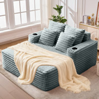 Oversized Chaise Lounge Chair Indoor, 53 Inch Upholstered Sofa Bed with Throw Pillows and Armrests,Cup Holder, Comfy Corduroy Sleeper Couch for Living by Mercer41