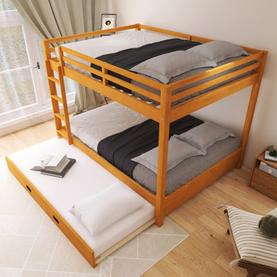 Wood Frame Queen Size Bunk Bed With Ladder And Trundle by Harriet Bee