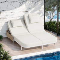 Outdoor Daybed, Patio Rattan Daybed With 5-Position Adjustable Backrest And Removable Cushions&Pillows, Iron Frame Outdoor Bed Loveseat For Garden by Ebern Designs
