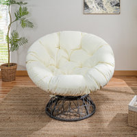 Oversized Wicker Papasan Accent Chair with Swivel Base and Extra Thick Cushion for Ultimate Comfort by Dakota Fields