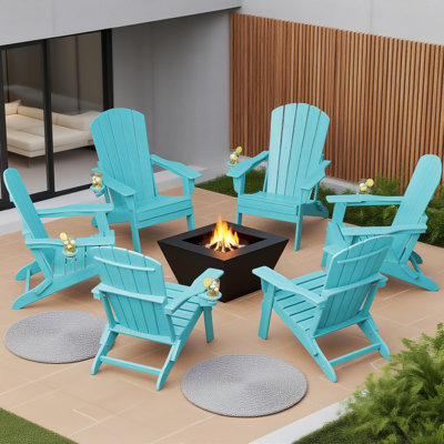 6-Piece Adirondack Chair Set – All-Weather HDPE Outdoor Lounge Chairs with Cup Holders, Classic Firepit Seating for Patio, Backyard, Deck, or Garden by Rosecliff Heights
