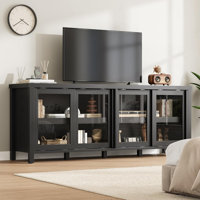 TV Stand for 70 Inch, Entertainment Center with Storage Cabinet and 4 Sliding Glass Doors, Mid Century Modern Media TV Console Table for Living Room B by Winston Porter