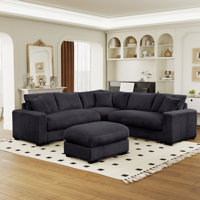Oversized Corner Sectional Sofa With Ottoman, Corduroy Cloud Sectional Couches by Mercer41