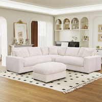 Oversized Corner Sectional Sofa With Ottoman, Corduroy Cloud Sectional Couches by Mercer41