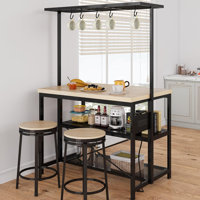 42" Kitchen Island - Mobile Bakers Rack with 3 Shelves, Microwave Stand & 5 Hooks by Ebern Designs
