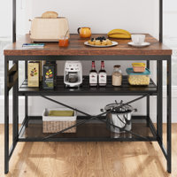 Kitchen Island - Mobile Bakers Rack with 3 Shelves, Built-in Power Outlets, Microwave Stand & 5 Hooks, 400lb Capacity (Brown) by 17 Stories