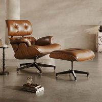 Mid Century Chaise Lounge Chair With Ottoman, Top  Grain Leather, Modern Office Chair Classic Design, Heavy Duty Base Support For Living Room Study Lo by Corrigan Studio