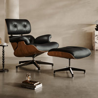 Mid Century Chaise Lounge Chair With Ottoman, Top  Grain Leather, Modern Office Chair Classic Design, Heavy Duty Base Support For Living Room Study Lo by Corrigan Studio