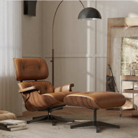 Mid Century Chaise Lounge Chair With Ottoman, Top Grain Leather, Modern Office Chair Classic Design, Heavy Duty Base Support For Living Room Study Lou by Corrigan Studio