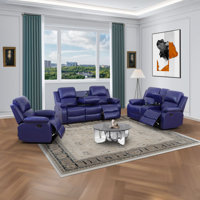 3 Piece Vegan Leather Manual Reclining Living Room Sofa Set by Latitude Run