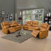 3 Piece Vegan Leather Manual Reclining Living Room Sofa Set