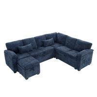 97 Inch L-Shaped Corner Sectional Sofa Couch With Seat And Storage Ottoman,Chenille Fabric Corner Couch With 7 Seats & 2 Pillows For Living Room by Latitude Run