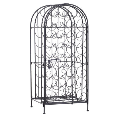 35-Bottle Wrought Iron Wine Rack Cabinet with Lock - Black Finish, Freestanding Floor Storage, Secure Lockable Doors, Ideal for Wine Cellar/Basement by Astoria Grand