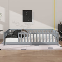 Twin Size  Low-To-The-Ground Twin-Size Floor Bed With Fence, No Door